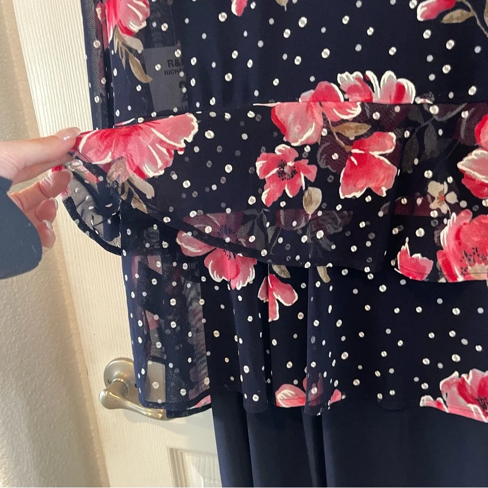 R & M Richards Womens Floral Jacket Dress With Removable Necklace